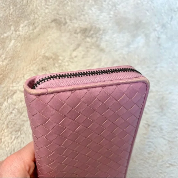 Bottega Veneta Nappa Intrecciato Pink Zippy Long Wallet Wallets